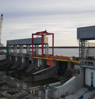 Significant progress on gates installs across Adam Creek Sluiceway Structure, Oct. 2022