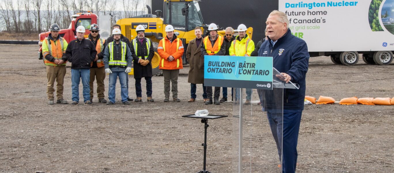 Ontario Premier Doug Ford speaks at the site of OPG's future small modular reactor at Darlington Nuclear on Dec. 2, 2022.