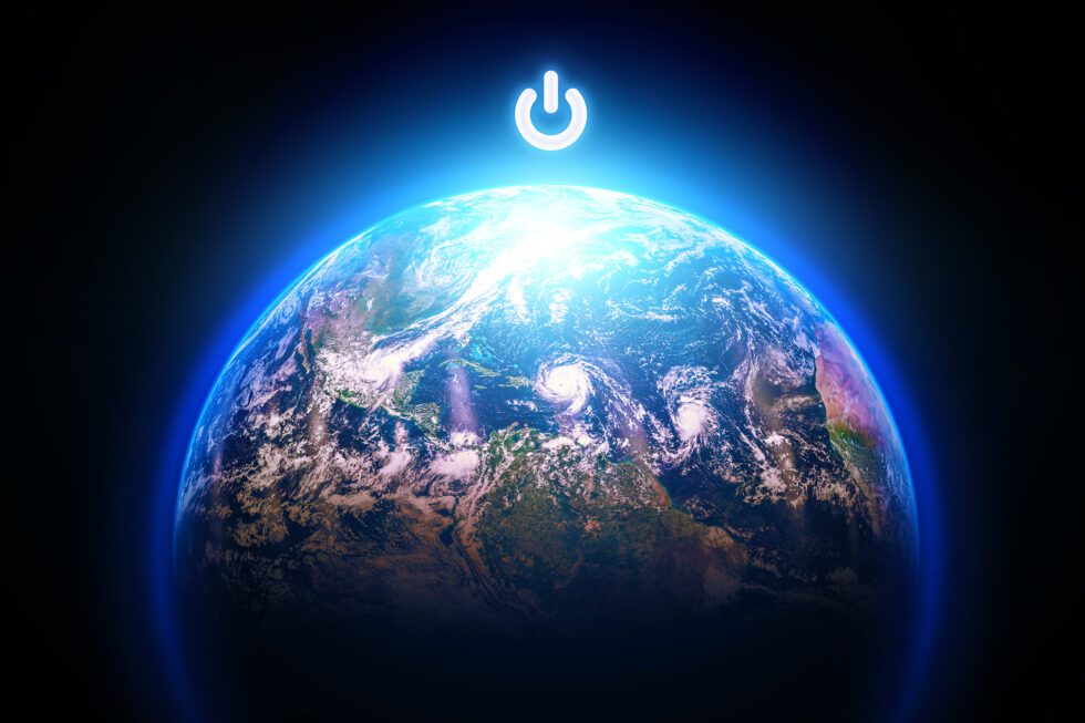 Planet Earth with Power button on top