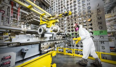 A worker trains on OPG's full-scale reactor mock-up at Darlington Nuclear.