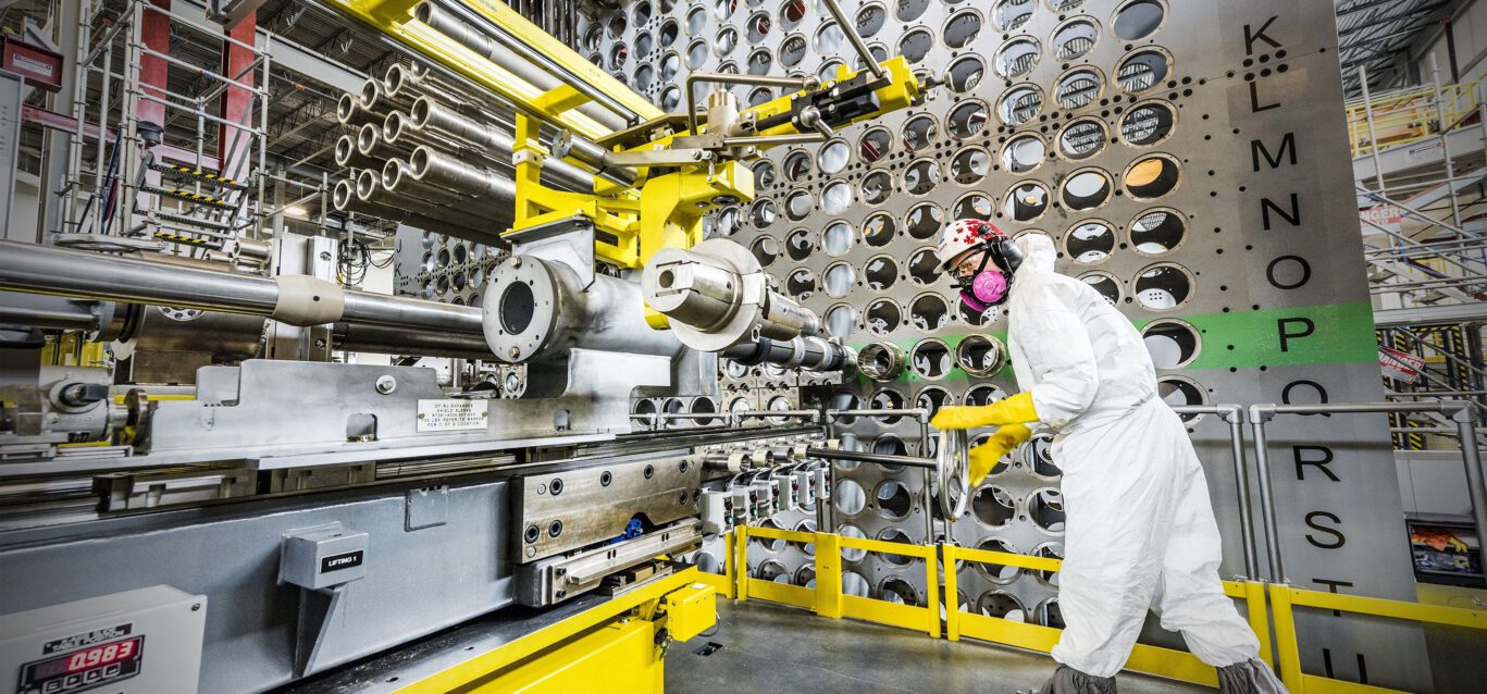 A worker trains on OPG's full-scale reactor mock-up at Darlington Nuclear.