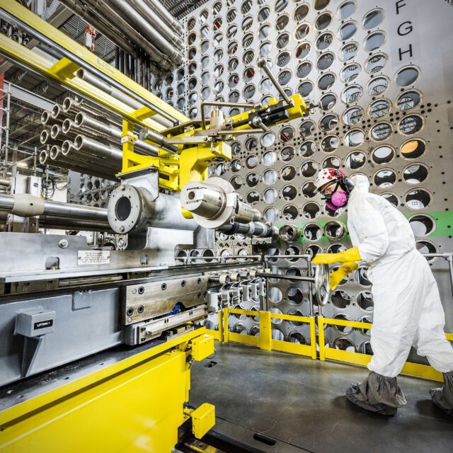 A worker trains on OPG's full-scale reactor mock-up at Darlington Nuclear.