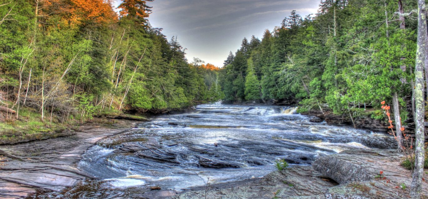 Rushing water down a river
