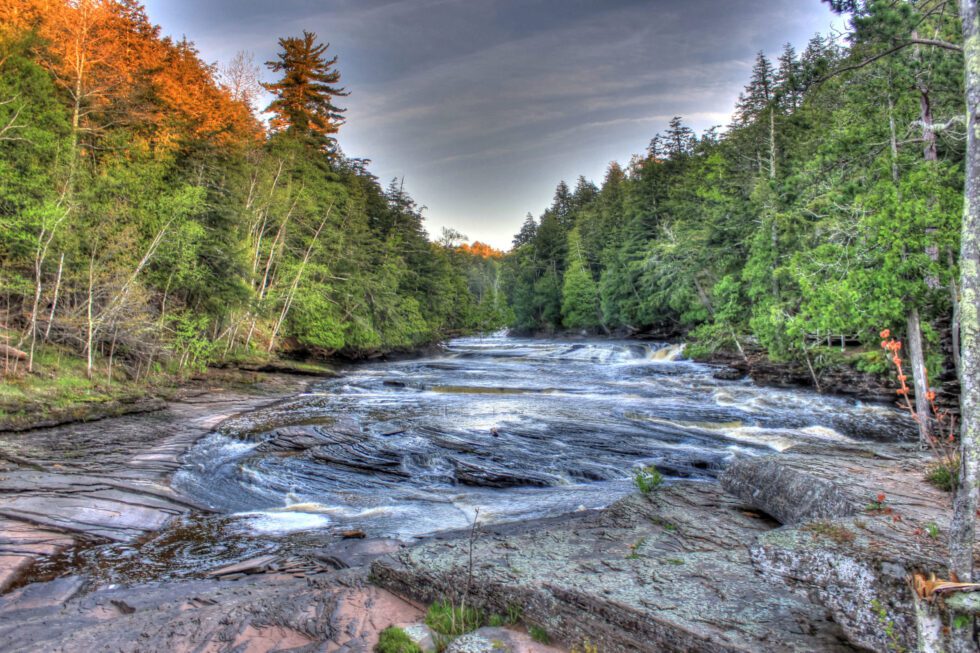 Rushing water down a river