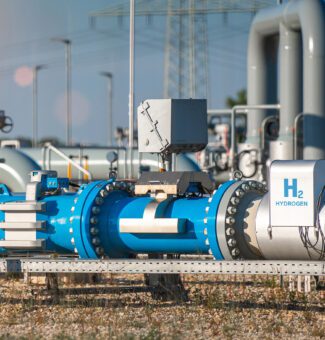 Hydrogen renewable energy production pipeline - hydrogen gas for clean electricity solar and windturbine facility.