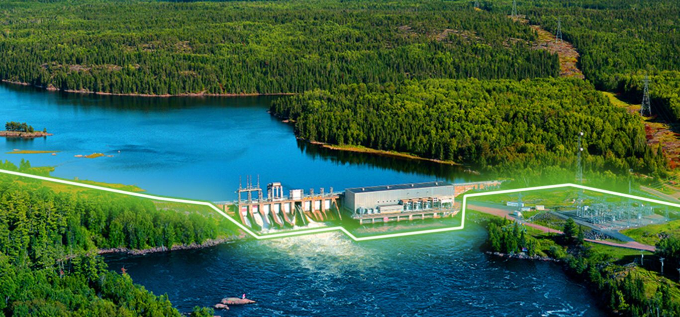 An aerial view of Whitedog Falls hydroelectric station.