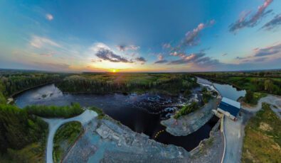 A view of Sandy Falls Generating Station at sunrise.