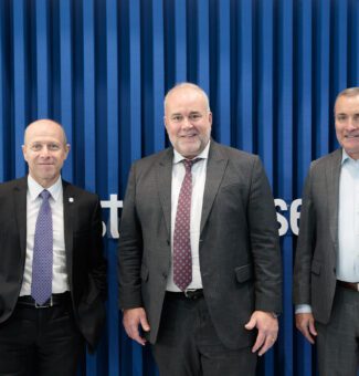 Westinghouse President & Ceo, Patrick Fragman; Energy Minister Todd Smith; and OPG President and CEO, Ken Hartwick at the World Nuclear Exhibition in Paris, France.