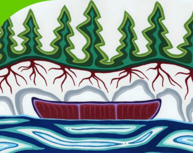 OPG's Inaugural Reconciliation Action Plan cover artwork “Ode to the Canoe” by Patrick Hunter, a two-spirit Ojibwe painter, graphic designer and entrepreneur from Red Lake, Ontario.
