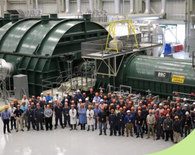 Members of the Darlington Refurbishment team gather to celebrate the early completion of Unit 3 in July 2023.