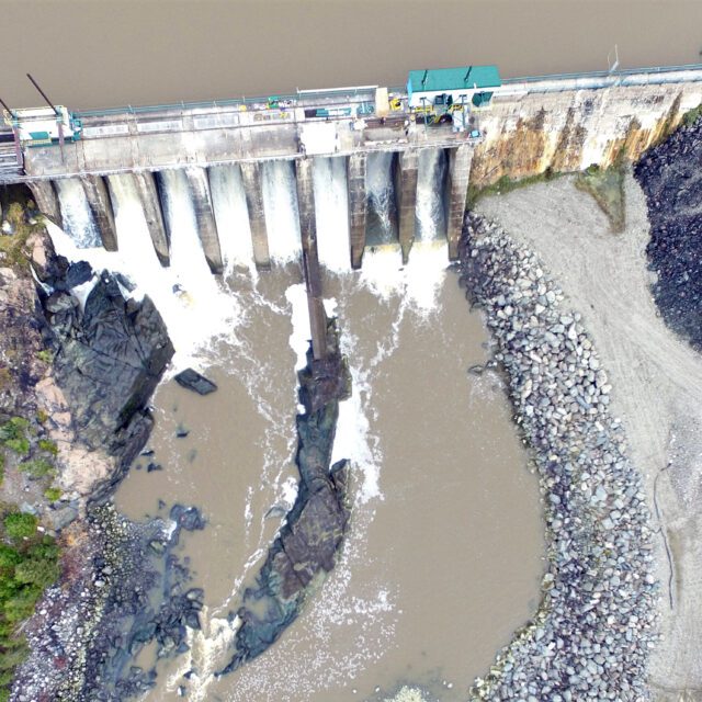 An aerial view of Frederick House Lake Dam.