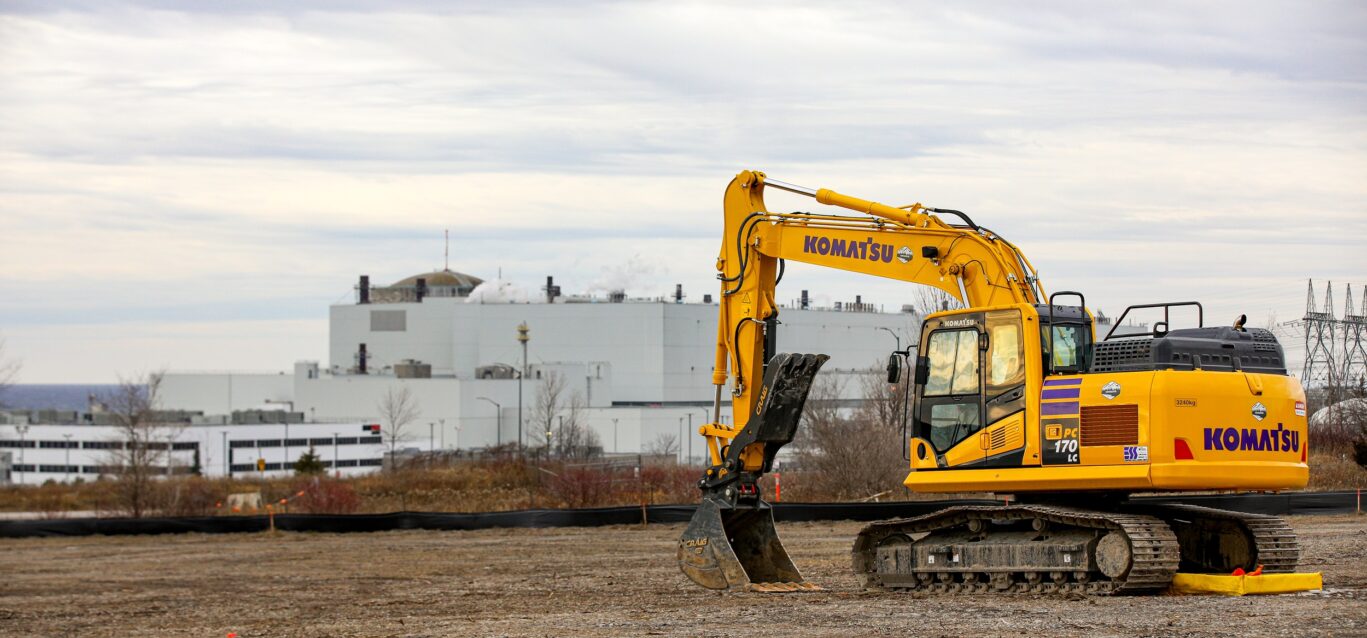 An excavator is seen at OPG's Darlington New Nuclear Project site, future home of Canada's first commercial Small Modular Reactor.