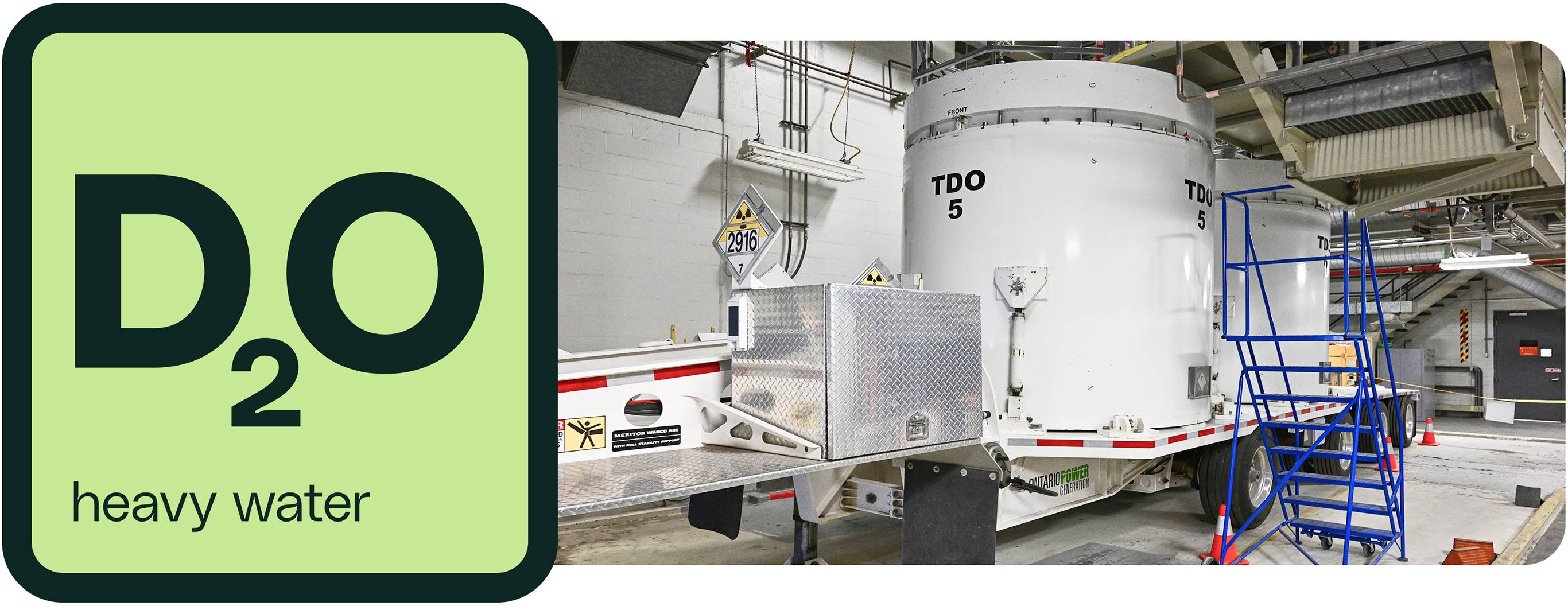 Left: Heavy Water isotope symbol. Right: Tritium Removal Facility at Darlington Nuclear Station.