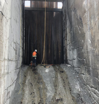 Grouting work taking place on Sluice 3