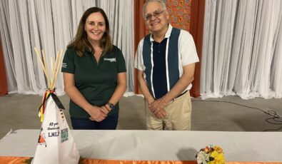 OPG's President and CEO, Nicolle Butcher, stands with Moose Cree First Nation Chief, Peter Wesley, during a celebration event to mark 10 years of partnership on the Lower Mattagami hydro complex.