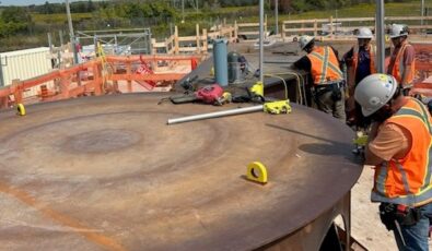 Basemat module work at Ontario Power Generation's Darlington SMR project, highlighted by OPG as construction milestones advanced.