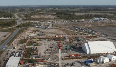 An aerial view of OPG's Darlington New Nuclear Project site, which will serve as the home of the G7's first commercial Small Modular Reactor.