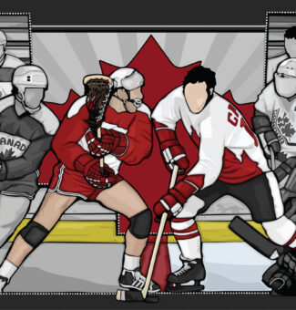 Parkin’s centrepiece mural includes Canada’s two national sports — ice hockey and lacrosse — as well as a reference to the surrounding lands. The second piece includes images of the station, Lake Ontario, grasslands, and icons and imagery inspired by Parkin’s Turtle Clan background.