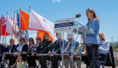 Nicolle Butcher, OPG's President and CEO, speaks during an announcement by the Williams Treaties First Nations. The Nations are investing $700 million in OPG's Small Modular Reactor project.