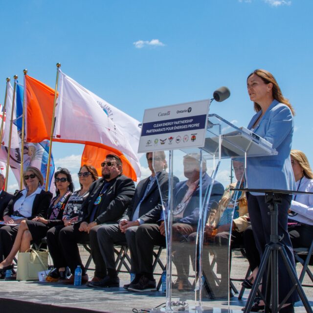 Nicolle Butcher, OPG's President and CEO, speaks during an announcement by the Williams Treaties First Nations. The Nations are investing $700 million in OPG's Small Modular Reactor project.