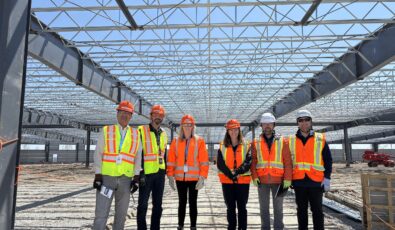 OPG's President and CEO, Nicolle Butcher, and project leaders visit the Common Services Building, a 38,000-square-foot modular building that will be used by vendor partners for the Pickering Refurbishment.